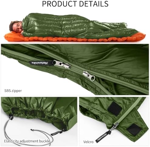 Naturehike Ultralight Backpacking RDS Down Sleeping Bag for Adults, 650 Fill Power Sleeping Bag for 42/52℉, 20oz Compact Lightweight Sleeping Bags for Hiking Camping 3 Seasons