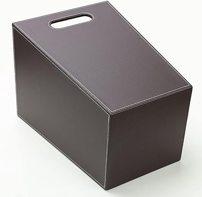 KINGFOM Classic Pu Leather Trash Can Wastebasket, Garbage Container Bin with Handles for Bathrooms, Powder Rooms, Kitchens, Home, Office and and High Class Hotel Square Brown