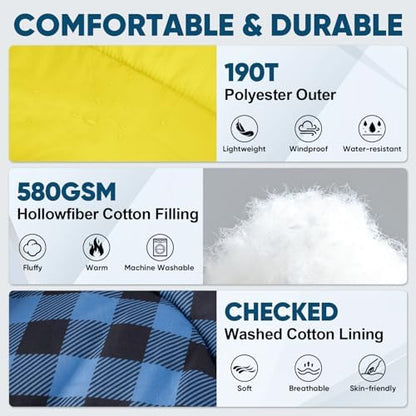 PTEROMY Sleeping Bags for Adults, Lightweight and Machine Washable, Water Resistant Backpacking Camping Sleeping Bag for Warm Cold Weather, Camping Essentials for Hiking Travel