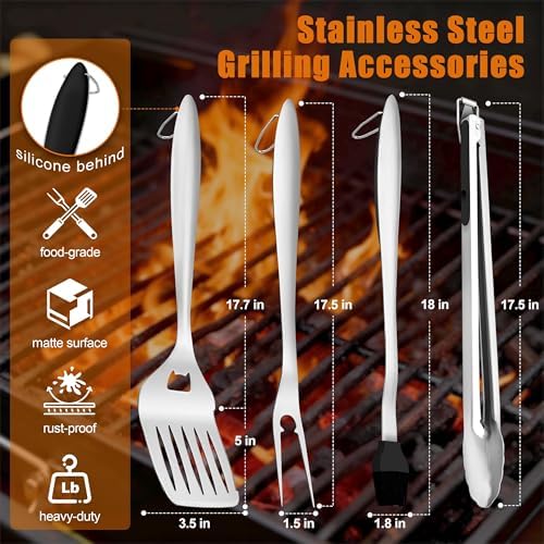 HaSteeL BBQ Accessories, 18In Grill Tools for Outdoor Grill - 4 Pack