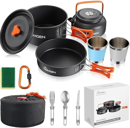 HOMGEN Portable Ultralight Anodized Aluminum Camping Cookware Set - Nesting Camping Pot and Pan-800ml Insulated Teapot-Carrying Bag-for Camping Hiking Picnic RV Trip