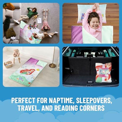 Jay Franco Kids Slumber Bag and Pillow - 54 x 27 Inch Comfy Indoor Sleeping Bag for School and Sleepovers, 2 Piece Set, Multi - The Little Mermaid