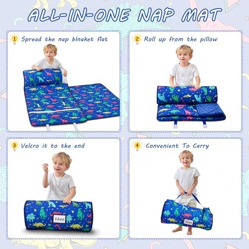 Lasoftan Toddler Nap Mat with Pillow and Blanket, Extra Large Rolled Napping Mats,Slumber Bags for Boys Girls,Kids Sleeping Bag for Daycare, Preschool Travel Camping