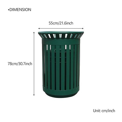 Outdoor Metal Slatted Trash Receptacle,Waste Receptacle，Commercial Trash Cans,Zone Round Garbage Bin,Square Hotel Street Patio Indoor Metal Stan (Big-Green)