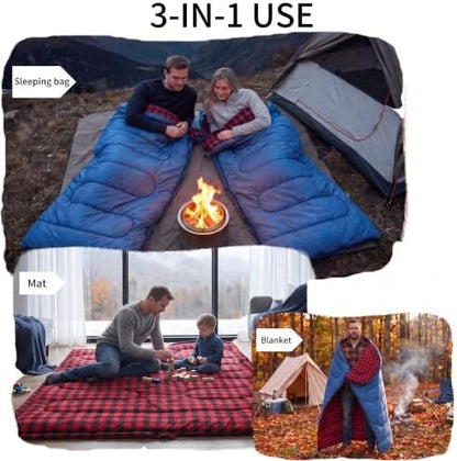 Winter Flannel Sleeping Bags XL for Big & Tall Adults, Cold Weather Camping