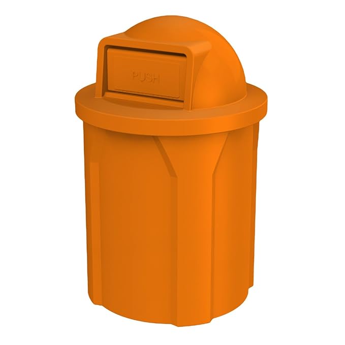 42 Gallon Circle 100% Recycled Plastic Heavy Duty Outdoor Commercial Trash Can with Push Open Dome Lid and Internal Liner Great for Schools and Businesses - Orange