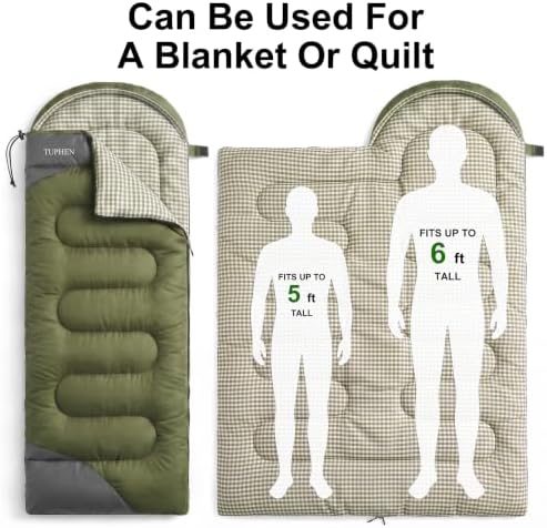 tuphen- Sleeping Bags for Adults Kids Boys Girls Backpacking Hiking Camping Microfiber Liner, Cold Warm Weather 4 Seasons Indoor Outdoor Use, Lightweight & Waterproof
