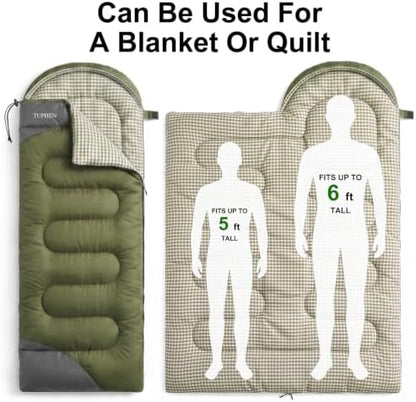 tuphen- Sleeping Bags for Adults Kids Boys Girls Backpacking Hiking Camping Microfiber Liner, Cold Warm Weather 4 Seasons Indoor Outdoor Use, Lightweight & Waterproof