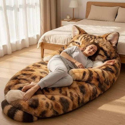 Giant Fluffy Cat Sleeping Bag for Adults - Soft Plush Cat Shaped Sleeping Bag for Human, Cozy & Warm Envelope Style Blanket Animal Shaped Sleep Bags for Home Camping Travel