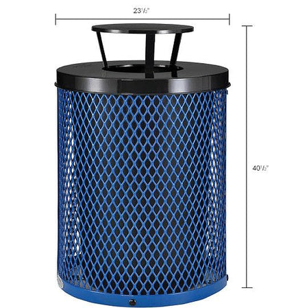 Global Industrial Outdoor Diamond Steel Trash Can with Rain Bonnet Lid and Plastic Liner, 36 Gallon Capacity, Blue, Thermoplastic Coating, 23-1/2" Diameter, 40-1/2"H