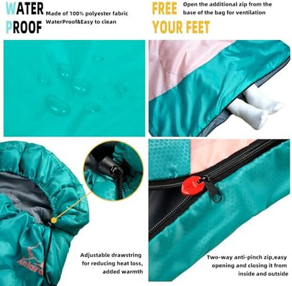 Sleeping Bags for Adults Kids - 3 Season Cold&Warm Weather Waterproof Camping Sleeping Bag - Lightweight Sleeping Bags for Camping Hiking Outdoor Travel