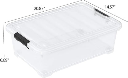 20L Under Bed Storage Containers, Closet Organizers and Storage Bins, Under Bed Storage Box with Wheels, Set of 4