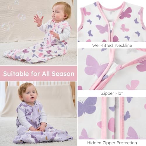 Yoofoss Baby Sleep Sack 6-12 Month 0.5TOG 100% Organic Cotton 2-Way Zipper