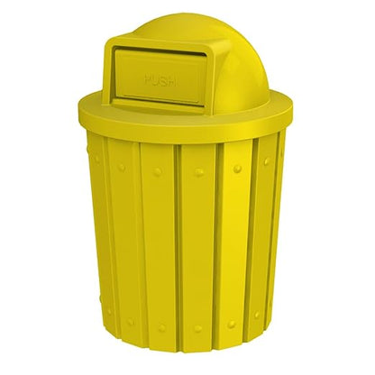 42 Gallon Slatted Circle 100% Recycled Plastic Commercial Outdoor and Indoor Trash Can with Push Open Dome Lid and Internal Liner | Great for Schools and Businesses - Yellow