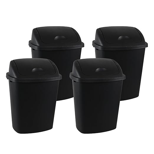 4 Packs Commercial Heavy-Duty Trash Can with Lid, Plastic Swing Top Kitchen Trash Can (11 Gallon, Black)