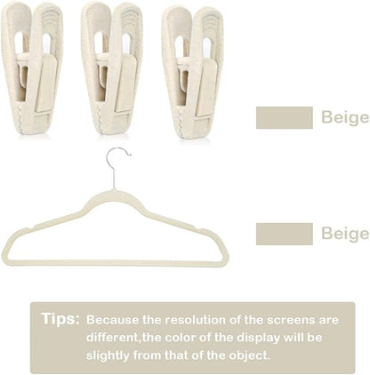 Beige Velvet Hangers (50-Pack), Non-Slip Velvet Clips for Skirts, Suits