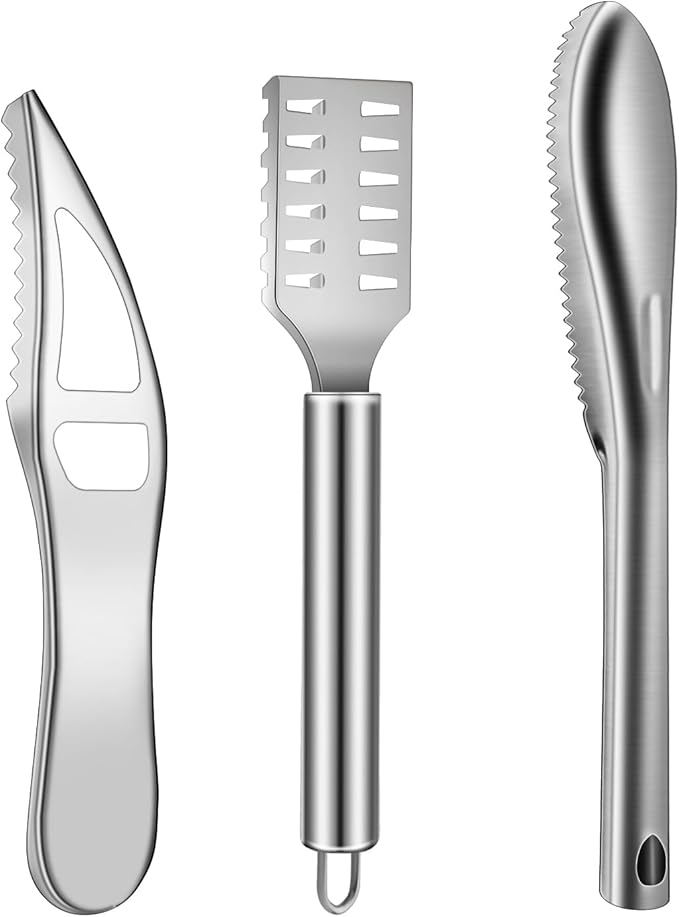 3Pcs Fish Scaler Remover, Fish Scaler Brush, Stainless Steel Fish Cleaning Kit Fish Scaler Fish Skin Graters Cleaning Peeler Scaler Scraper with Bottle Opener for Kitchen Fish Scales Removing Peeling