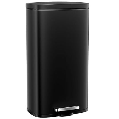 Arlopu13.2 Gallon Step Trash Can, Stainless Steel Garbage Bin, Soft-Close Rubbish Bin with Removable Plastic Inner Bucket, Fingerprint-Proof, Lid Dustbin, Suit for Kitchen Home (Black, 50L)