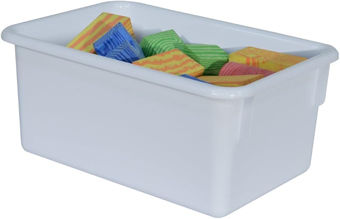 Wood Designs Cubby Storage Bin, Heavy Duty Plastic Containers for Kids White Cubby Tray Set of 30