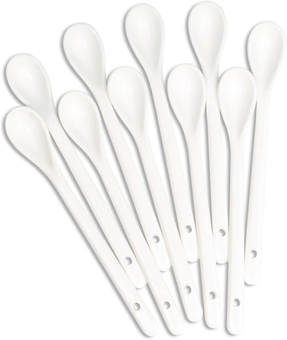 White Long Handle Porcelain Spoons Coffee, Tea, Yogurt and Ice-cream, Cutlery Fitting Ceramic Spoons 6.7 Inch Set of 10 (10, 6.7 inch)