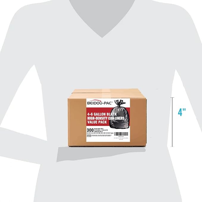 4-6 Gallon Trash Bags, 300 Count Black Garbage bags, Multi-purpose Trash Can Bin Liners for Bathroom, Office, Industrial, Commercial, Janitorial, Municipal, Recycling