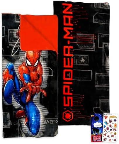 Marvel Spiderman Slumber Bag Set for Boys - Bundle of 54x56 Inches Spider-Man Sleeping Bag, Stickers, More | Spiderman Silk Touch Slumber Bag