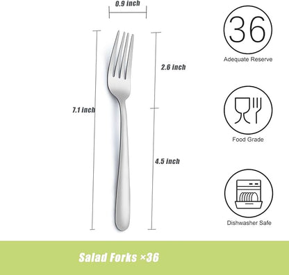 36 Piece Salad Forks, 7 Inch Small Forks in Stainless Steel mirror polished and Dishwasher Safe, Used For Tasting Cakes and Fruits