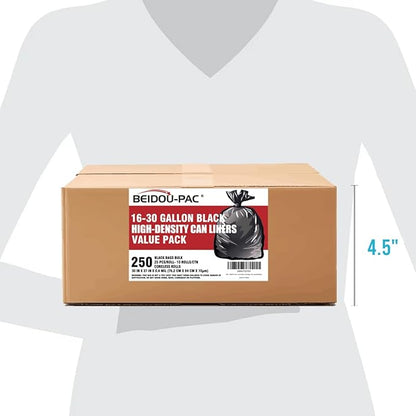 30 Gallon Trash Bags, 250 Count Black Garbage bags, Multi-purpose Trash Can Bin Liners for Bathroom, Office, Industrial, Commercial, Janitorial, Municipal, Recycling