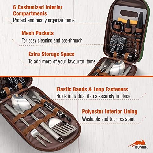 BOMKI Grilling & Camping Cooking Utensils Set - BBQ & Camping Kitchen Set with Case