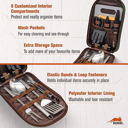 BOMKI Grilling & Camping Cooking Utensils Set - BBQ & Camping Kitchen Set with Case
