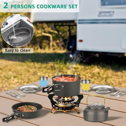 18pcs Camping Cookware Kit, Nonstick Pots Pans and Kettle Set