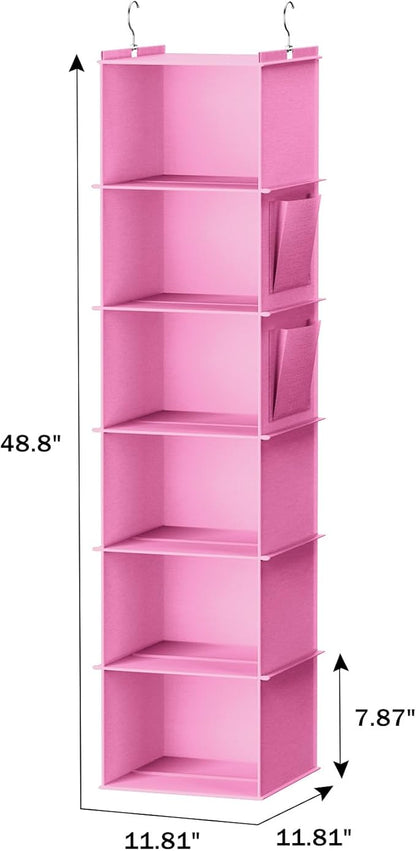 YOUDENOVA Hanging Closet Organizer and Storage, 6-Shelf Closet Hanging Storage Shelves, Light Pink