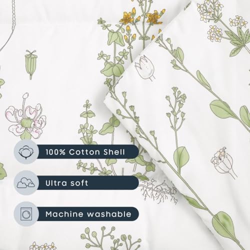 Wake In Cloud - Toddler Nap Mat with Pillow and Blanket, 100% Cotton Fabric, for Kids Girls Ages 3 Plus in Daycare Kindergarten Preschool, Sleeping Bag, Botanical Flowers