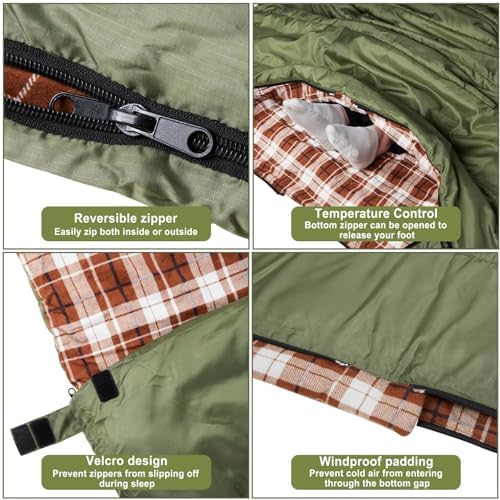 Cotton Flannel Double Sleeping Bag, 2 Person Camping Sleeping Bag