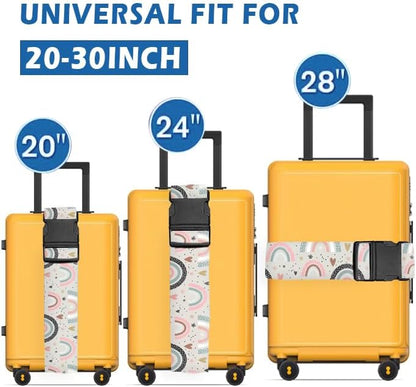 Luggage Straps for Suitcases Travel Belt Accessories, Cute Suitcase Strap, Adjustable Luggage Belt Strap, Heavy Duty with Quick-Release Buckle Luggage Strap Cute Boho Rainbows