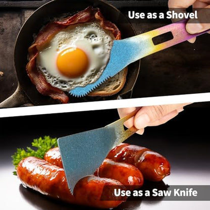 TiTo Titanium 4 in 1 Camping Cookware - Titanium BBQ Tongs, Spork, Knife and Spatula, Portable Lightweight Multi Tableware for Kitchen, Hiking, Backpacking, Outdoor Cooking, Travel, Picnics (Colorful)