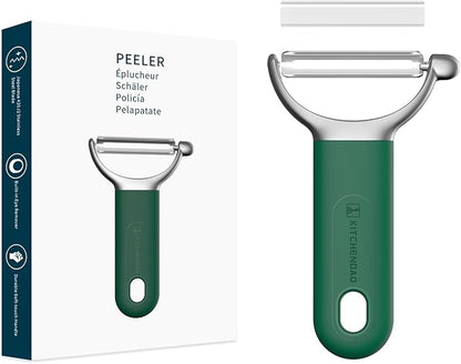 KITCHENDAO Swivel Vegetable Potato Peeler for Kitchen, Japanese Stainless Steel Sharp Blade, Heavy Duty Die-cast Construction Y Peeler, Built-in Eye Remover, Soft-touch Handle, Dishwasher Safe, Green