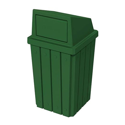 32 Gallon Square Slatted 100% Recycled Plastic Heavy-Duty Commercial Outdoor or Indoor Trash Can with Push Top Lid | Great for Schools and Businesses - Green