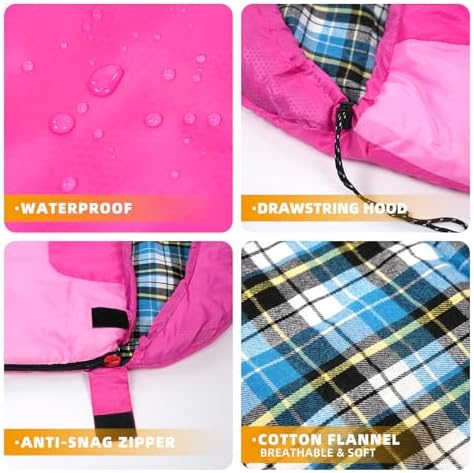 Cotton Flannel Lined Sleeping Bag for Adults Teens Kids, Cold Weather &Warm, 3 Seasons, Lightweight Compact Camping Essentials Equipment, Hiking, Outdoor, Travel
