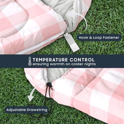 Wake In Cloud - Kids Sleeping Bag for Boys Girls Toddlers, Camping in Warm Cold Weather, Backpacking Lightweight Compact Outdoor Liner for 3 Seasons, Gingham Plaid