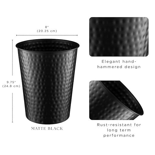 Monarch Abode Black Hand Hammered Metal Wastebasket for Home Office Bedroom, Decorative Waste Basket, Modern Bathroom Garbage Can, Durable & Decorative Trash Bin, Black Bathroom Trash Can