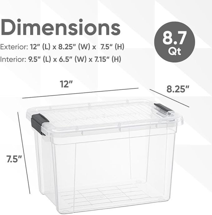Superio Clear Storage Boxes with Lids, 8.75 Quart Plastic Container Bins for Organizing, Stackable Crates, BPA Free, Non Toxic, Odor Free, Organizers for Home, Office and Dorm, 4 Pack