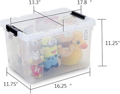 Ggbin 34 Quart Clear Lidded Storage Container Tote, Plastic Storage Box Bin with Black Latch, 4 Packs