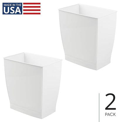 iDesign Small Rectangular Bathroom Trash Cans - Set of 2 - White - Made in USA