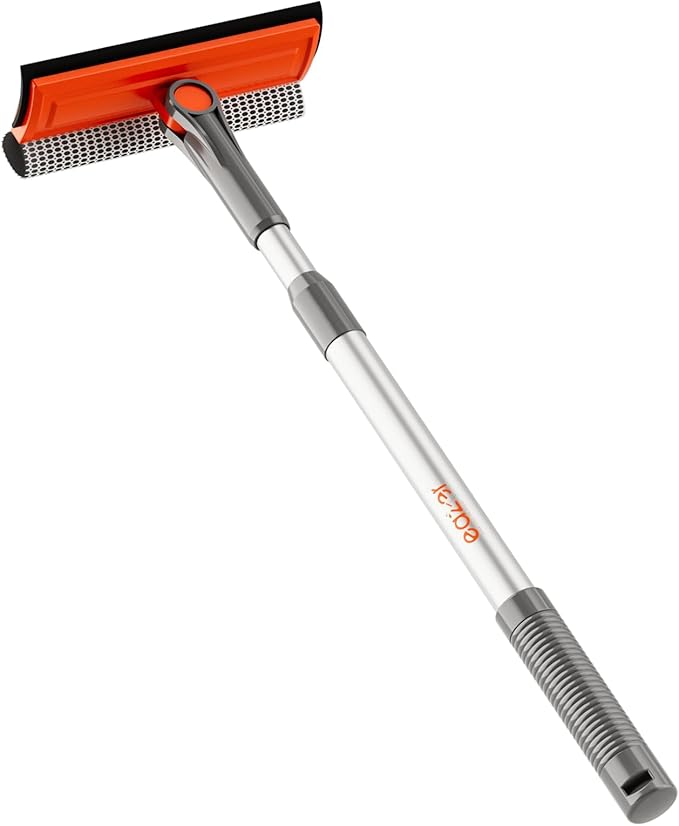 eazer Professional Window Squeegee, 2-in-1 Rotatable Squeegee for Window Cleaning Kit, Window Cleaner Tool, Window Washing Equipment Kit with Extension Pole (20''-30'') for Shower/Windshield