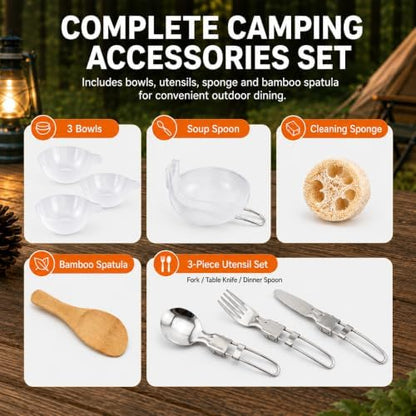 aiGear Camping Cookware with Pot Pan Kettle Cutlery Tableware 1-2 People