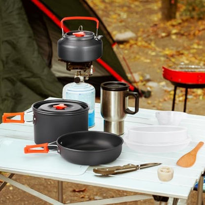 Gutsdoor Camping Cookware Set Camping Gear Campfire Utensils Non-Stick Cooking Equipment Lightweight Stackable Pot Pan Bowls with Storage Bag for Outdoor Hiking