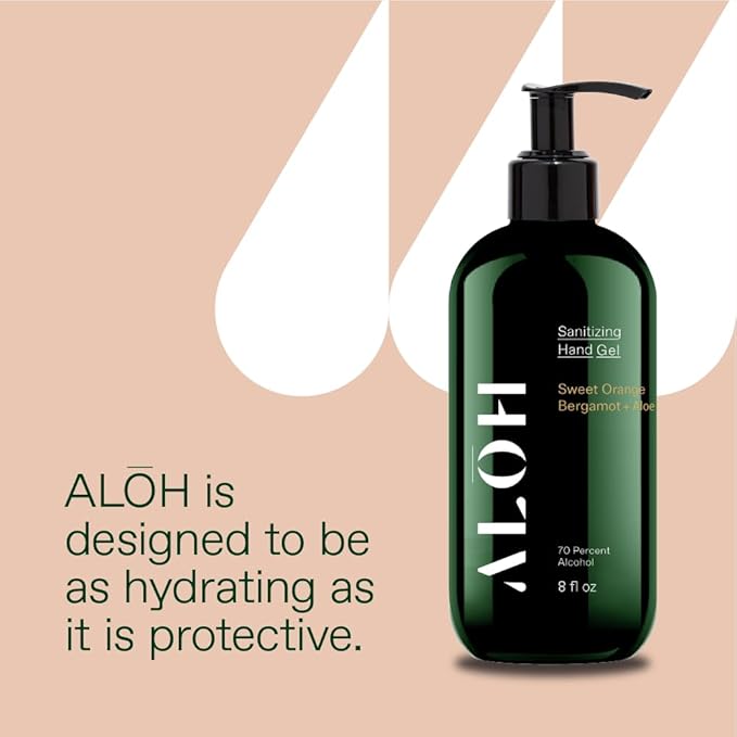 ALŌH Sanitizing Hand Gel 2-pack | Sweet Orange Bergamot + Aloe | 70% Alcohol Hydrating Hand Sanitizer Gel with Essential Oil, for Kids & Adults | 8oz Bottle (Set of 2)