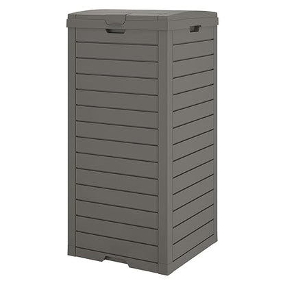 NUNU LAB 31 Gal Outdoor Trash Can with Lid - Heavy Duty Waterproof Resin, Removable Drip Tray, Fits 33-40 Gallon Bags - Large Garbage Bin for Patio, Backyard, Deck