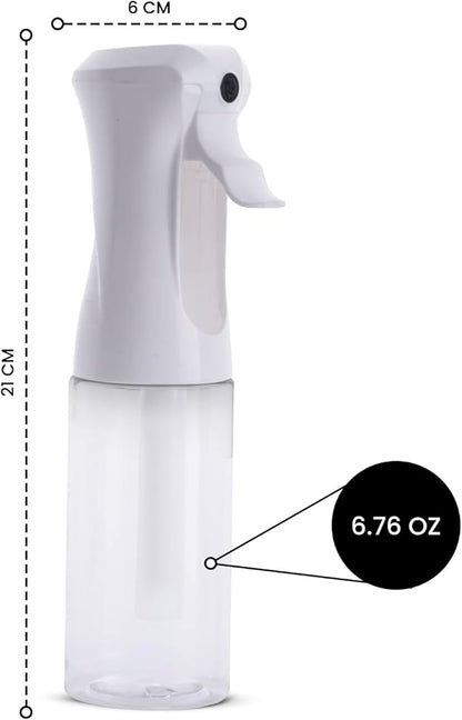 VIGOR PATH Continuous Spray Bottle for Hair – Fine Mist Mister for Hairstyling, Cleaning, Plants, Pets, Barbers, Salons, and Essential Oil Applications (200ml/6.7 oz) Clear